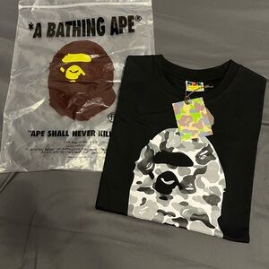 Bape Black and Gray Graphic Tee